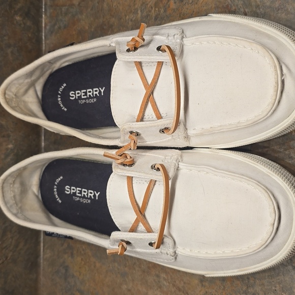 Sperry Womens White and Tan Boat Shoes - Picture 1 of 5